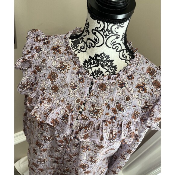 Womens Veronica Beard Viveca Top Med Floral Lavender Multi Cottagecore Boho - Picture 4 of 15